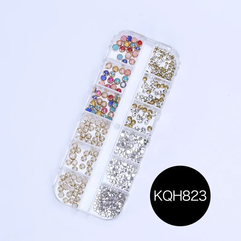 12 Grid/Box 3D Shiny Manicure Accessories, Transparent AB Nail Rhinestones, Colorful Nail Art Kit