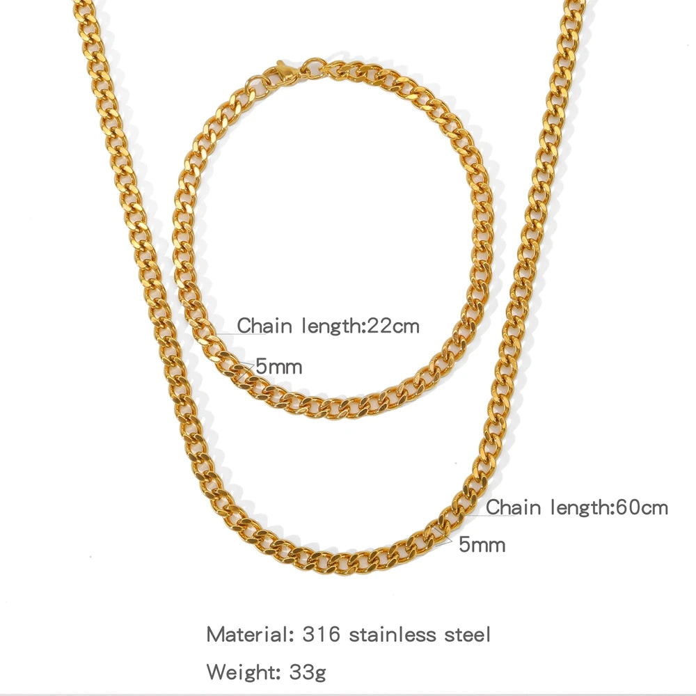 Stainless Steel NK Snake Chain Necklace/Twist Bracelet for Women. Jewelry Set, Gold in Color - DIY Accessories