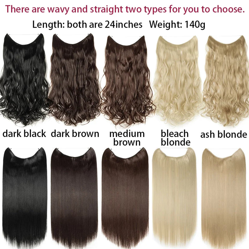 Synthetic 20 Inch Invisible Wire, No Clip-In, Hair Extensions, Fish Line Hairpieces/Hair Extensions Fake Hair For Women