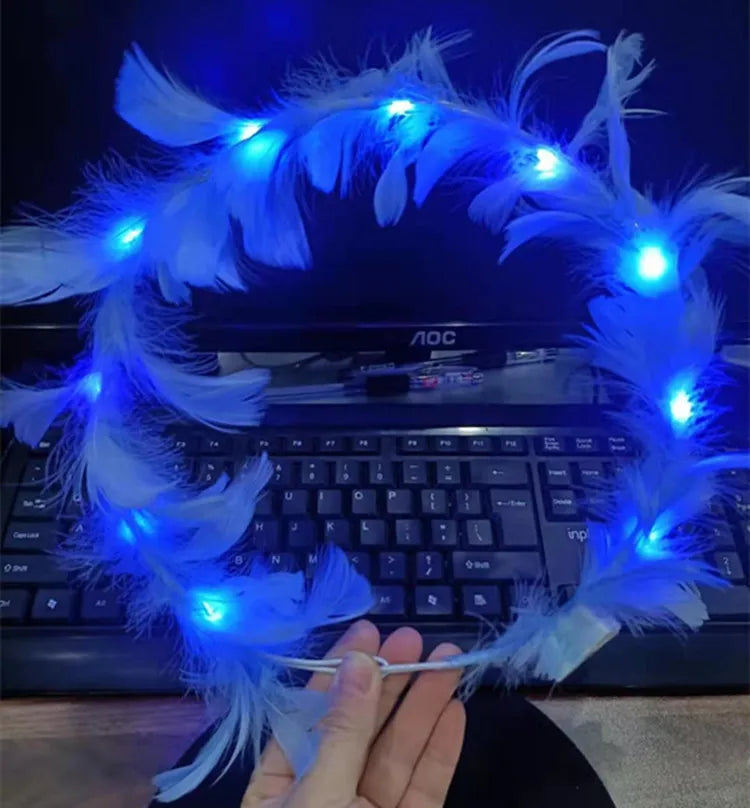 LED Light-Up Angel Headband - Feather Wreath/Crown Headband, Luminous Headdress For Women Girls