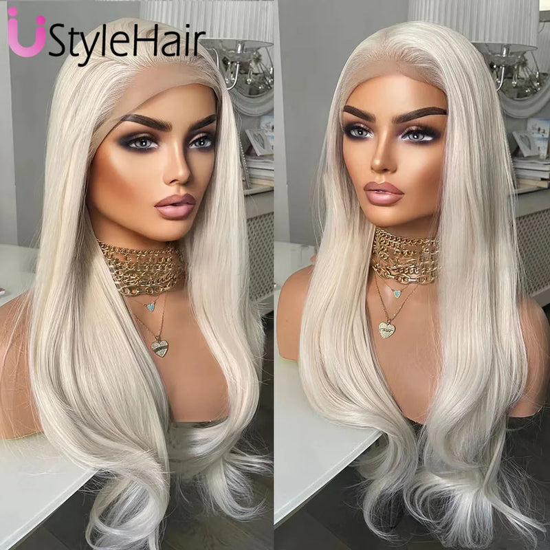 Synthetic Platinum Blonde Lace Frontal Wigs for Woman & Girls. Natural Wave, Daily Use, Glueless Platinum Wigs