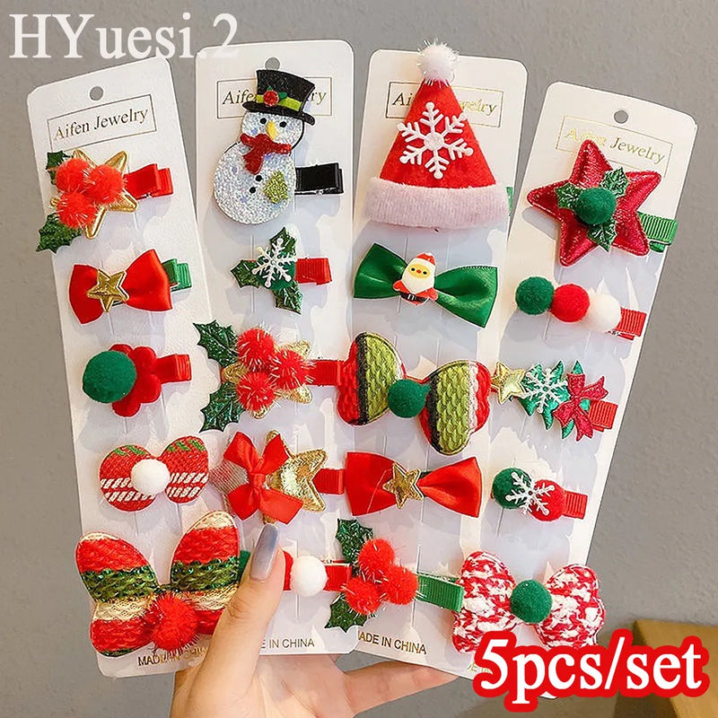 5pcs/Set Snowman, Christmas Tree, Santa Claus Hair Clips. Duckbill Hair Clips for Women, Girls and Kids. Xmas Party Headdress-hair accessories-SWEET T 52