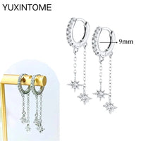 925 Silver Needle Star Hoop Earrings for Women - Five-pointed Star and Moon Pendant Huggie Earrings