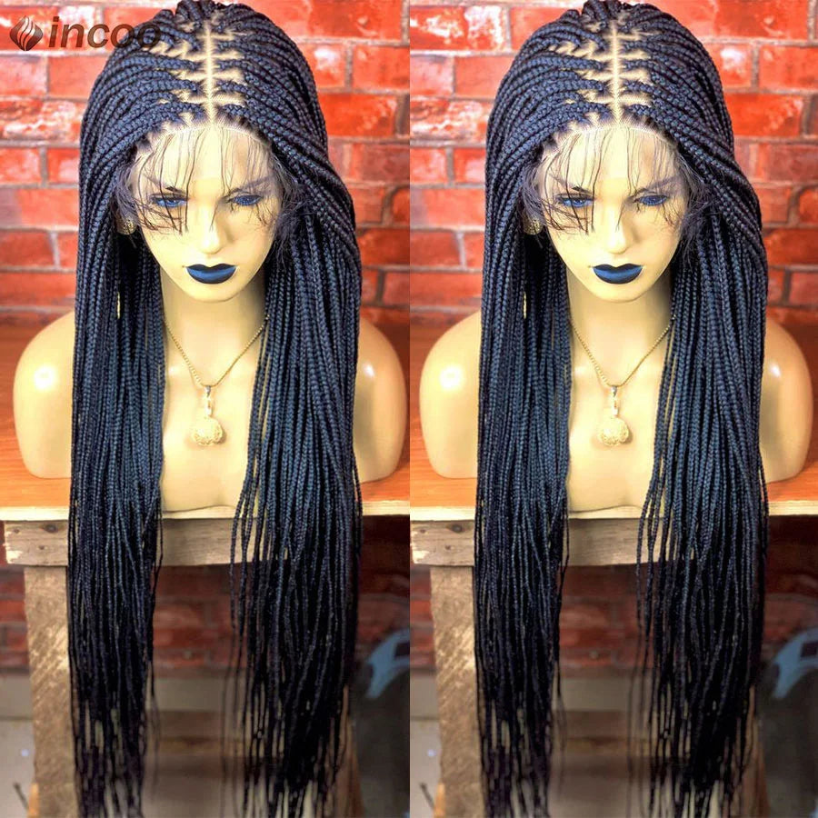 Synthetic 36" Full Lace Knotless Box Braided Wigs for Women - Cornrow Braids, Lace Frontal Wigs, Colored Braided Wigs