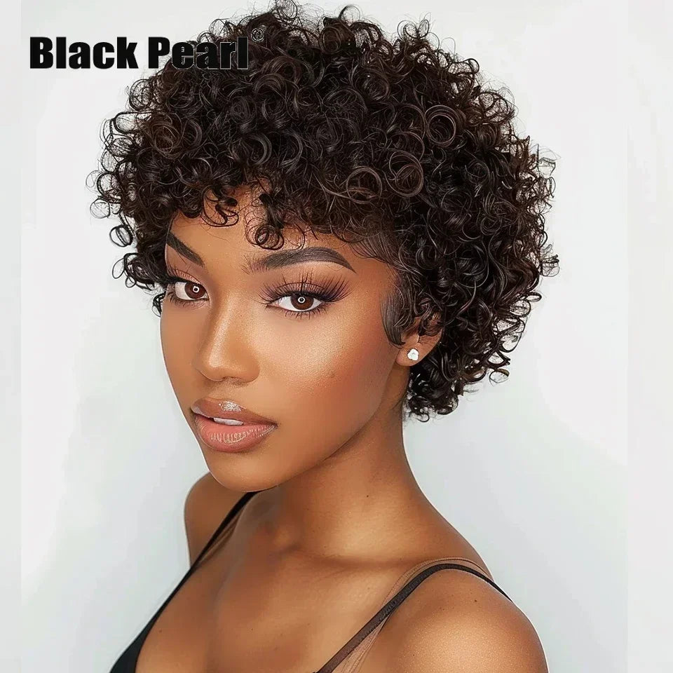 Afro Puff Pixie Bob Wig — Brazilian Remy Human Hair, Pre-Plucked Bangs, Ships from USA
