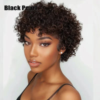 Afro Puff Pixie Bob Wig — Brazilian Remy Human Hair, Pre-Plucked Bangs, Ships from USA