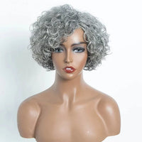 Brazilian Curly Short Grey Wavy Bob Wigs - Natural Remy 100% Human Hair Wig s - Silver Gray Wigs for Women, Deep Wave Frontal Wigs