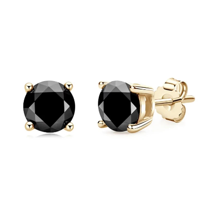 Black Moissanite Stud Earrings, Marked 925 Sterling Silver