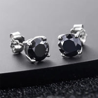Black Moissanite Stud Earrings, Marked 925 Sterling Silver