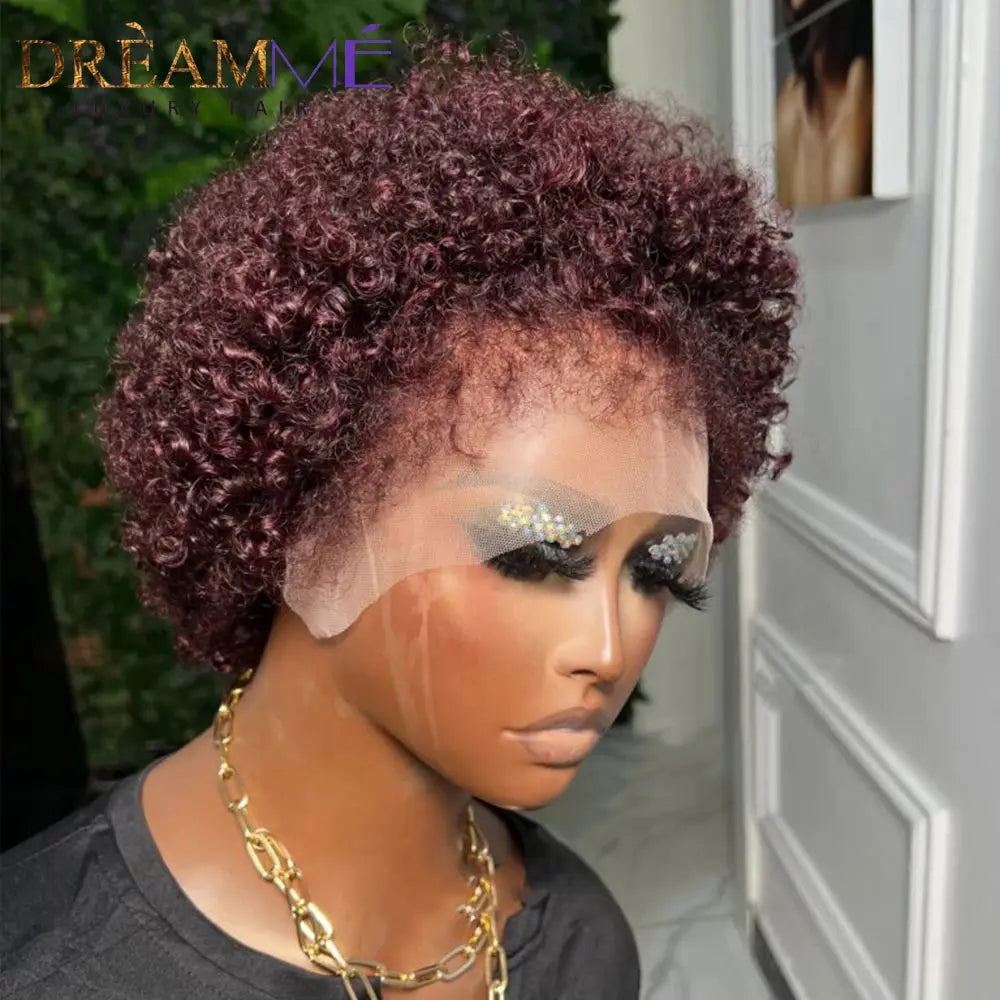 Short Bob - Curly Pixie Cut 13x4 Lace Front Human Hair Wigs with Kinky Hairline for Women - SWEET T 52