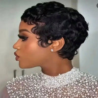 Short Pixie Cut Human Hair Wigs for Women - 6 Inch Short Curly Wave Wigs - 200/250% Density, Glueless
