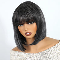 Salt & Pepper Pixie Straight Bob Wig, Wear & Go Dark Grey Glueless 5x1 Lace Wig, 100% Human Hair
