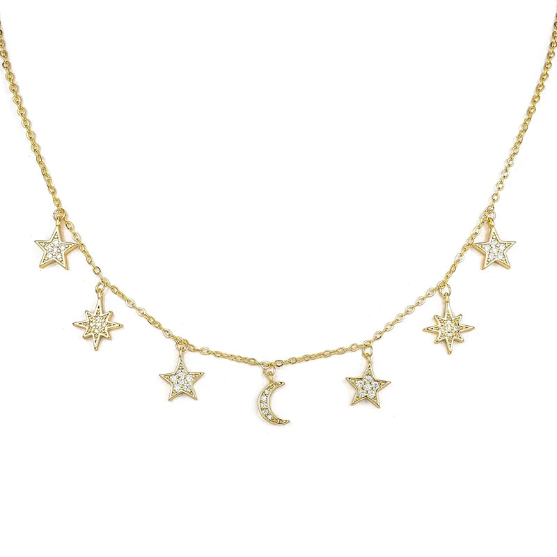 Moon/Star Tassel Zircon Necklace for Women. Choker Personality Fashion Jewelry for Casual Wear.