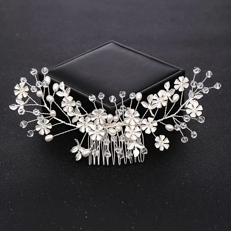 Luxury Crystal Pearl Flower Hair Comb/Headband/Tiara For Women & Girls - Bridal Wedding Hair Accessories/Hair Jewelry-hair accessories-SWEET T 52