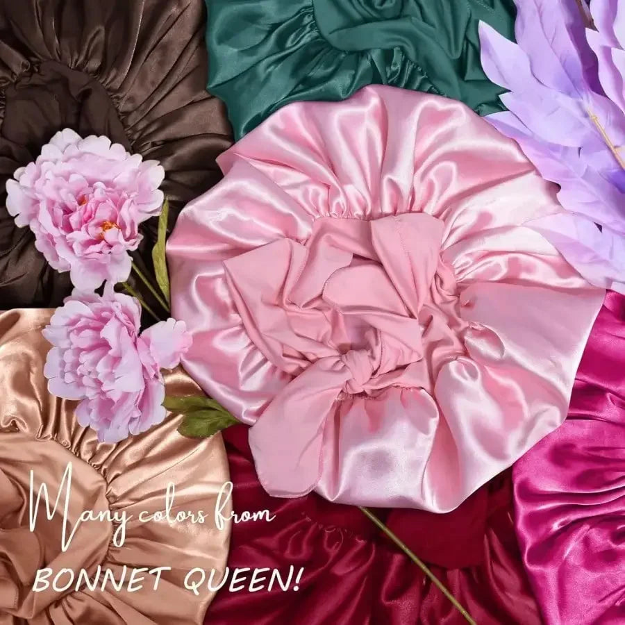 Satin Hair Bonnet with Adjustable Bow Tie