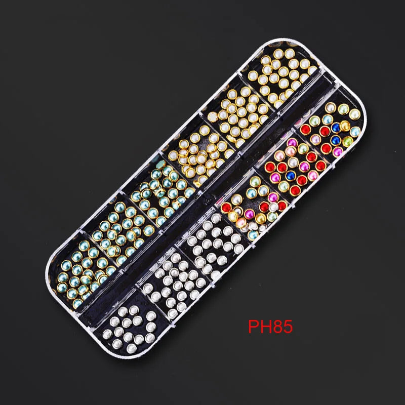 12Gird Box Multi Size AB/Colorful Non-Hotfix Rhinestones Flatback Crystal Diamond Gems 3D Glitter Nail Art Luxurious Decorations SWEET T 52