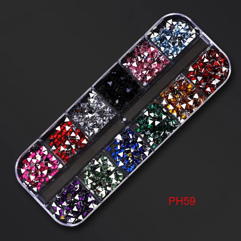 12Gird Box Multi Size AB/Colorful Non-Hotfix Rhinestones Flatback Crystal Diamond Gems 3D Glitter Nail Art Luxurious Decorations SWEET T 52