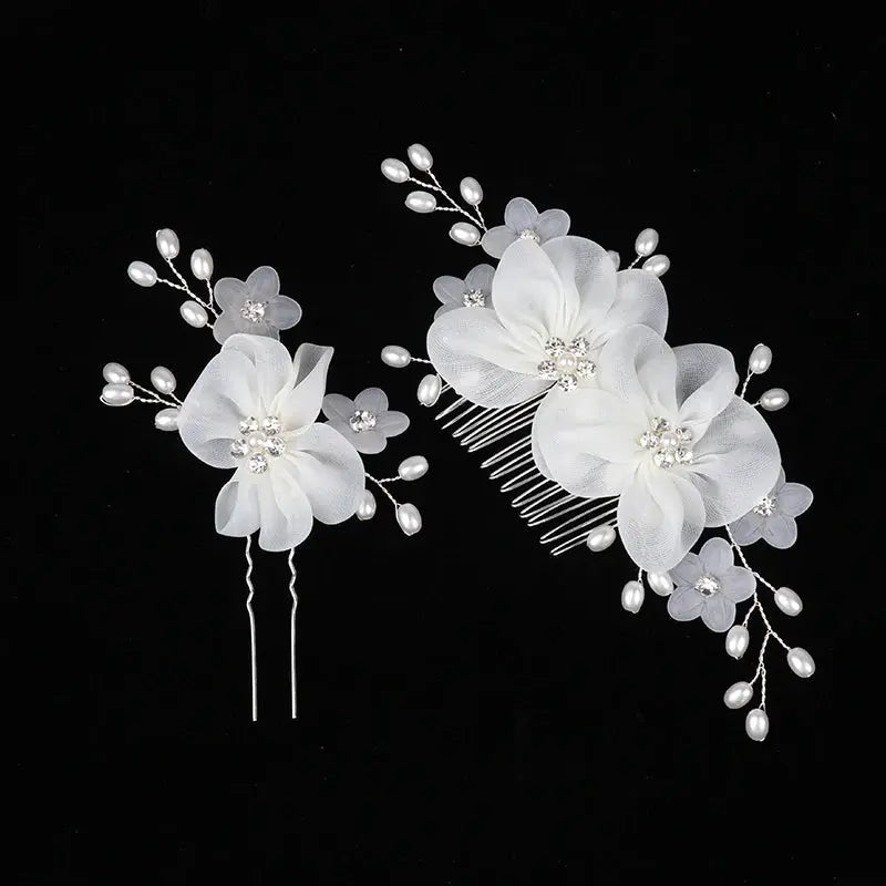 Handmade Elegant Pearl Hair Pins - White Flower Rhinestone Hair Comb For Wedding Parties/Bridal Hair Accessories-hair accessories-SWEET T 52