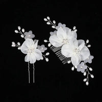 Handmade Elegant Pearl Hair Pins - White Flower Rhinestone Hair Comb For Wedding Parties/Bridal Hair Accessories-hair accessories-SWEET T 52