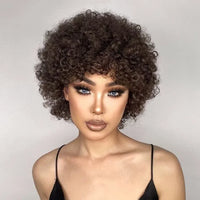Afro Puff Pixie Bob Wig — Brazilian Remy Human Hair, Pre-Plucked Bangs, Ships from USA