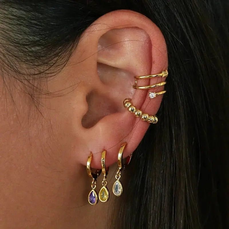 Gold Color Cute Water Drop Earrings For Women & Girls - Zircon Piercing Huggies/Hoop Dangle Earrings-earrings-SWEET T 52