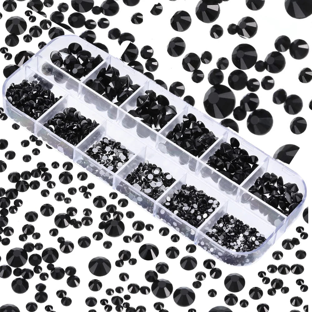 12Gird Box Multi Size AB/Colorful Non-Hotfix Rhinestones Flatback Crystal Diamond Gems 3D Glitter Nail Art Luxurious Decorations SWEET T 52