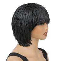 Short Braided Wig With Bangs. Synthetic Box Braids, Crochet Braiding Wigs for Women, Pixie Cut