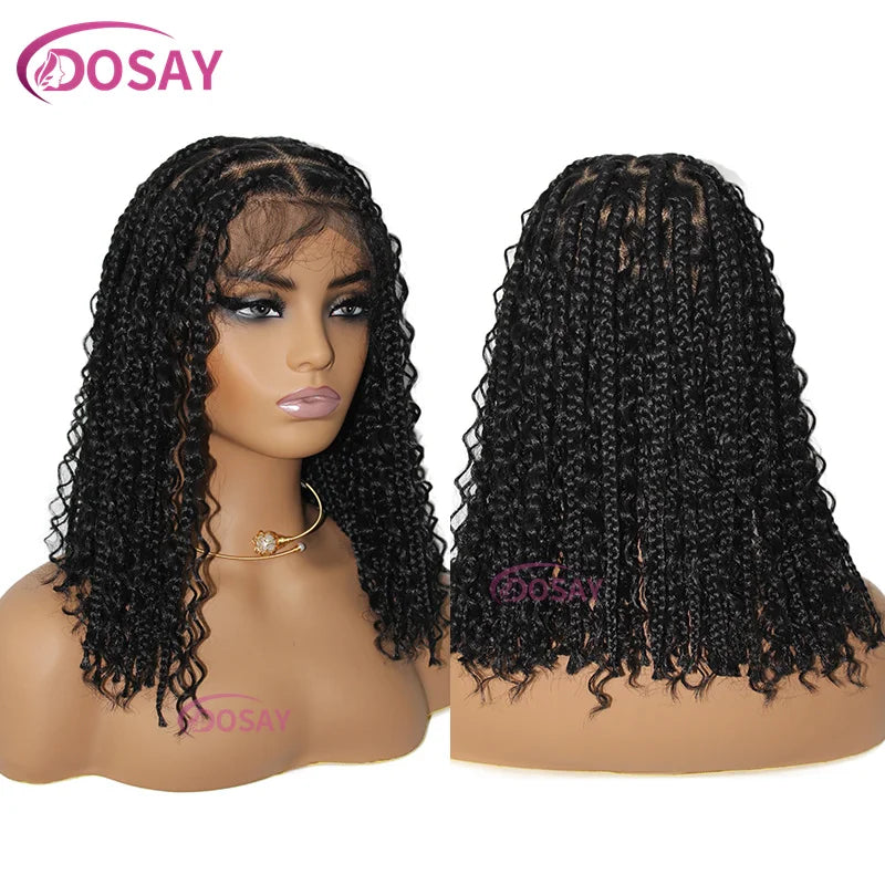 Synthetic Curly Wigs for Women, Short Bob, 360 Full Lace Braided Wigs, 12 Inch Boho Knotless Braided Wigs, Pre-Plucked Baby Hair