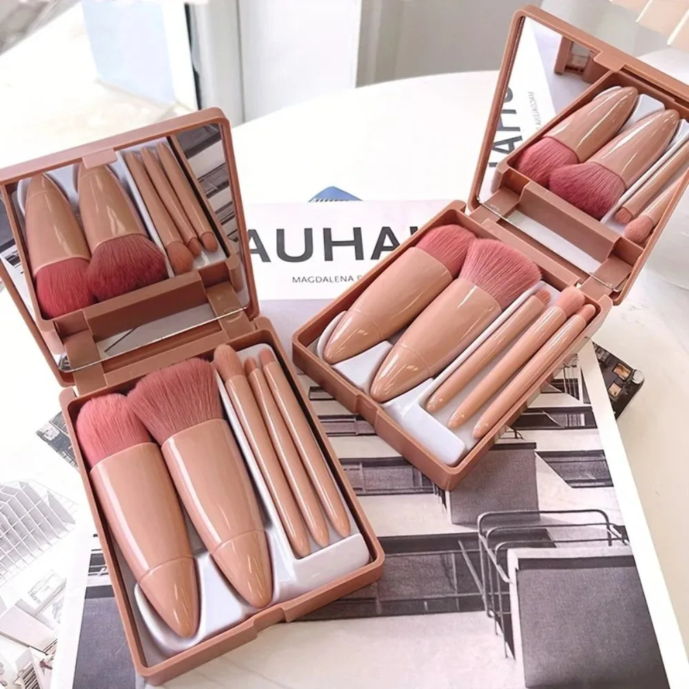 5-Piece Makeup Brush Set with Mirror Compact