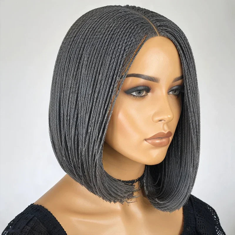 Glueless 5x5 Lace Bob Wig Salt Pepper Braided Hairstyles Wigs Micro Senegalese Twists Wig Human Hair Wigs For Black Women Sweet T 52