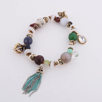 Natural Stone Bracelets - Gold Color Metal, Star Charm, White Beads, Elastic Bracelet. Luxury Fashion Jewelry Bracelets for Women