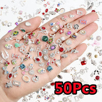 50Pcs 3D Silver Bowknot/Crown Metal Nail Charms With Tassel Pendant - Butterfly Nail Art Decorations, Mixed Shiny Manicure Supplies