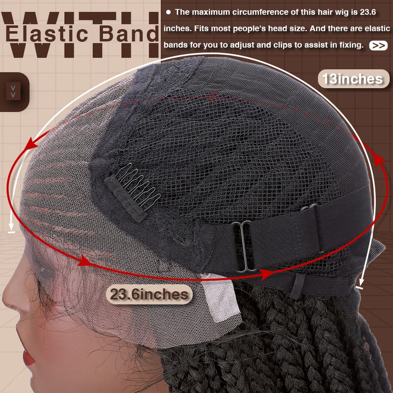Synthetic 28'' Cornrow Braided Lace Wigs for Women and Girls - Curly Ends, Box Braided, Lace Front