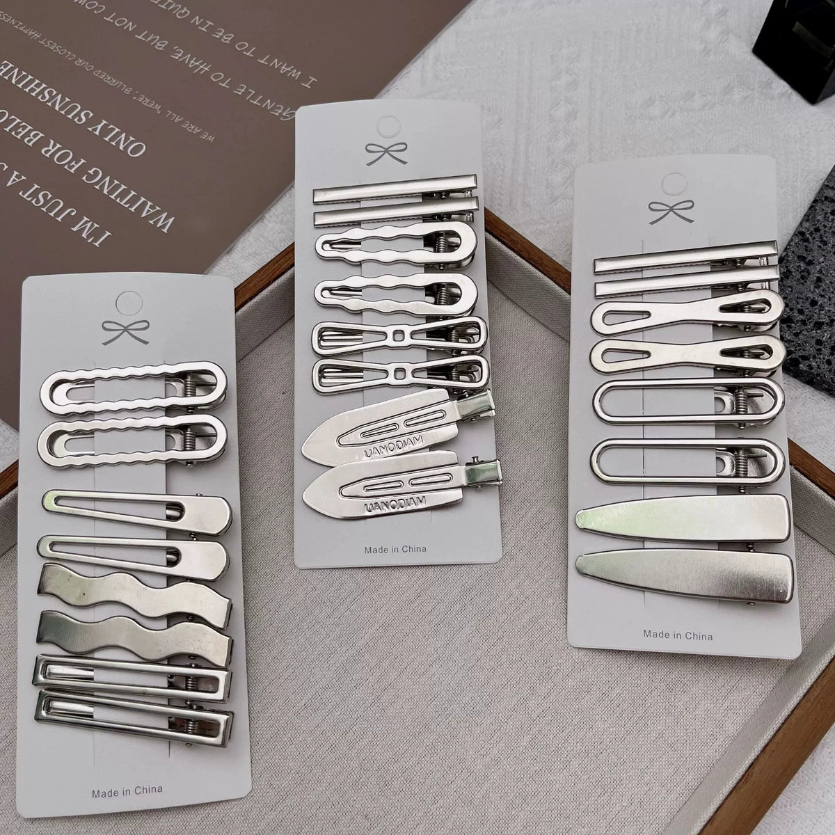 Y2K Silver Metal Hair Clips Set