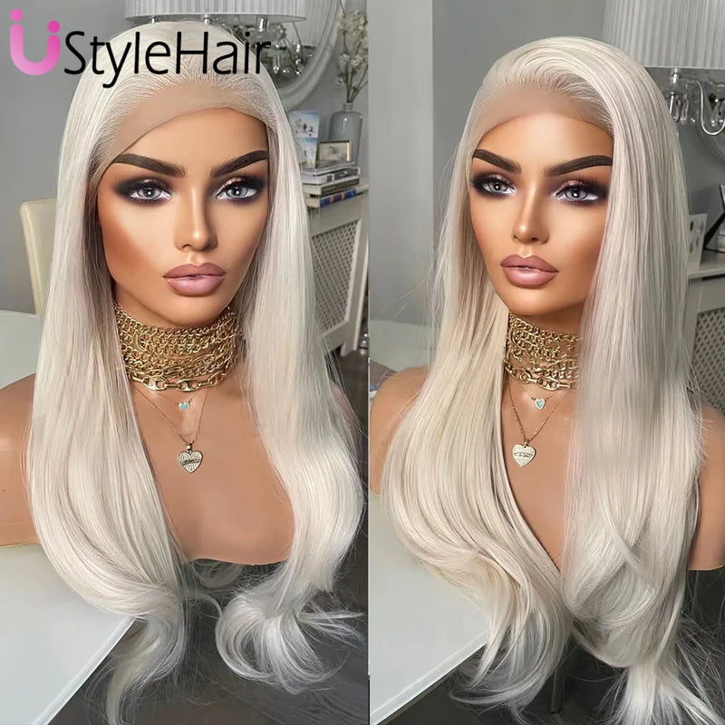 Synthetic Platinum Blonde Lace Frontal Wigs for Woman & Girls. Natural Wave, Daily Use, Glueless Platinum Wigs