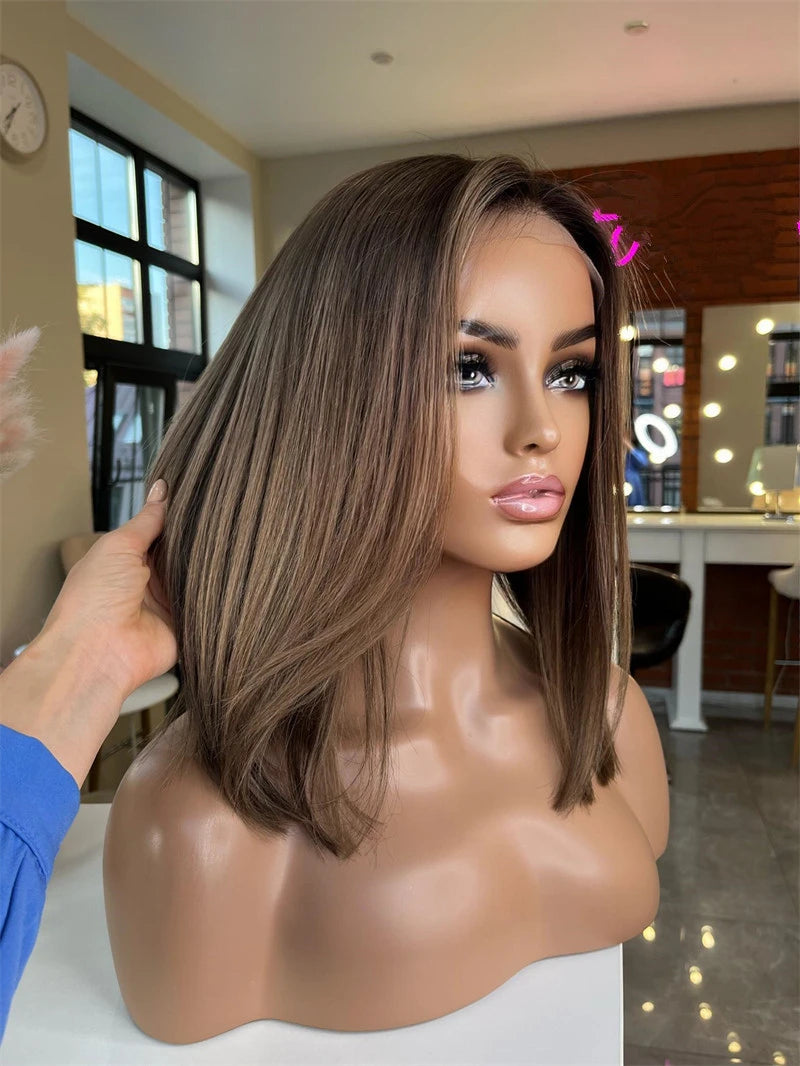 New Premium Futura Synthetic Hair lace Frontal wig Brown Caramel Blonde highlight colored Lace Front Wig Full Density For Women SWEET T 52