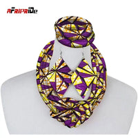 3 Pieces African Necklace - Print Wax Ankara Fabric Set, Side Knot Necklace, Bracelet and Earrings