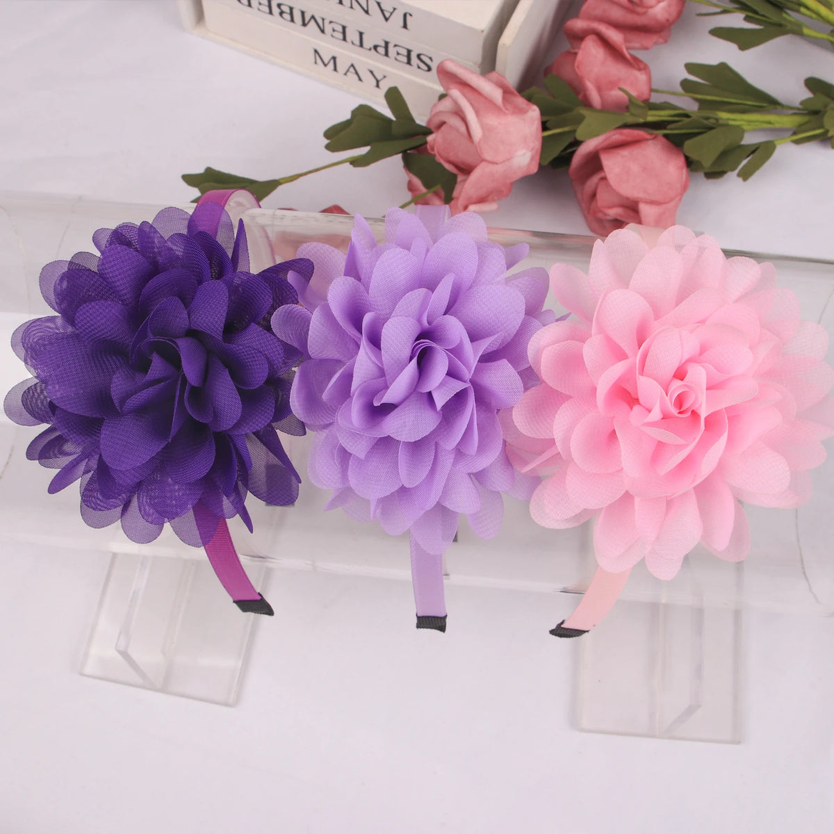 1PC Chiffon Flower Headbands for Kids/Girls. Plastic Teeth Hairbands, Floral Headbands for Children, Girls Fashion Hair Aceessories