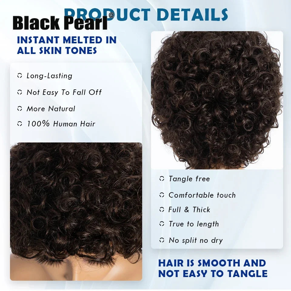 Afro Puff Pixie Bob Wig — Brazilian Remy Human Hair, Pre-Plucked Bangs, Ships from USA