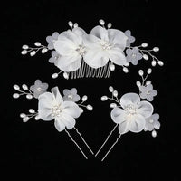 Handmade Elegant Pearl Hair Pins - White Flower Rhinestone Hair Comb For Wedding Parties/Bridal Hair Accessories-hair accessories-SWEET T 52