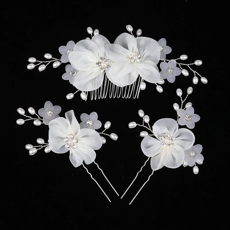 Handmade Elegant Pearl Hair Pins - White Flower Rhinestone Hair Comb For Wedding Parties/Bridal Hair Accessories