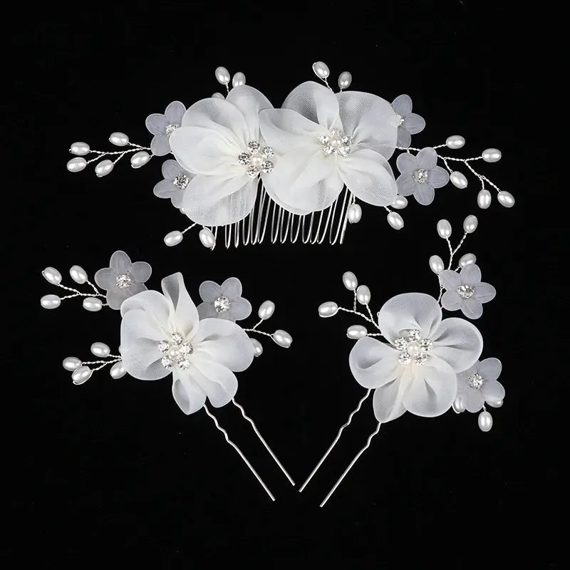 Handmade Elegant Pearl Hair Pins - White Flower Rhinestone Hair Comb For Wedding Parties/Bridal Hair Accessories-hair accessories-SWEET T 52