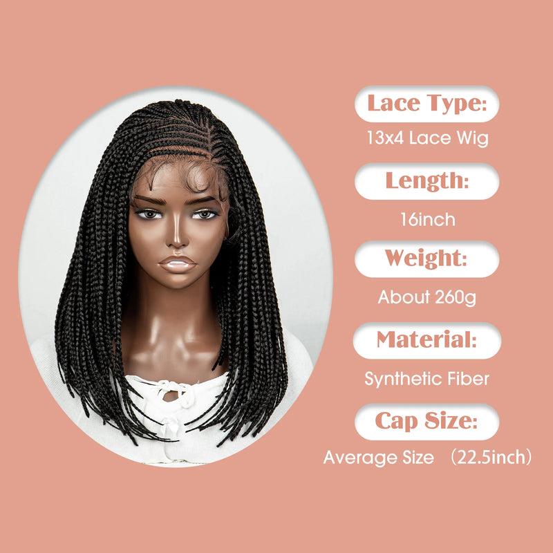 Braided Bob Wig, Synthetic Lace Front Wig, Knotless Box Braided Wig with Baby Hair for Women-hair accessories-SWEET T 52