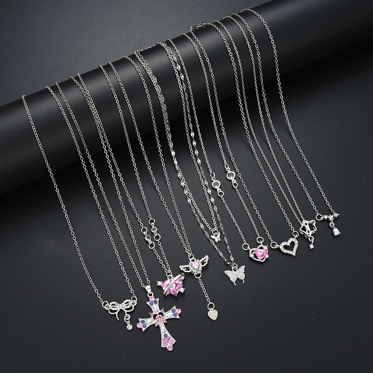 Zircon Pendant Necklace Set, 9 Pieces