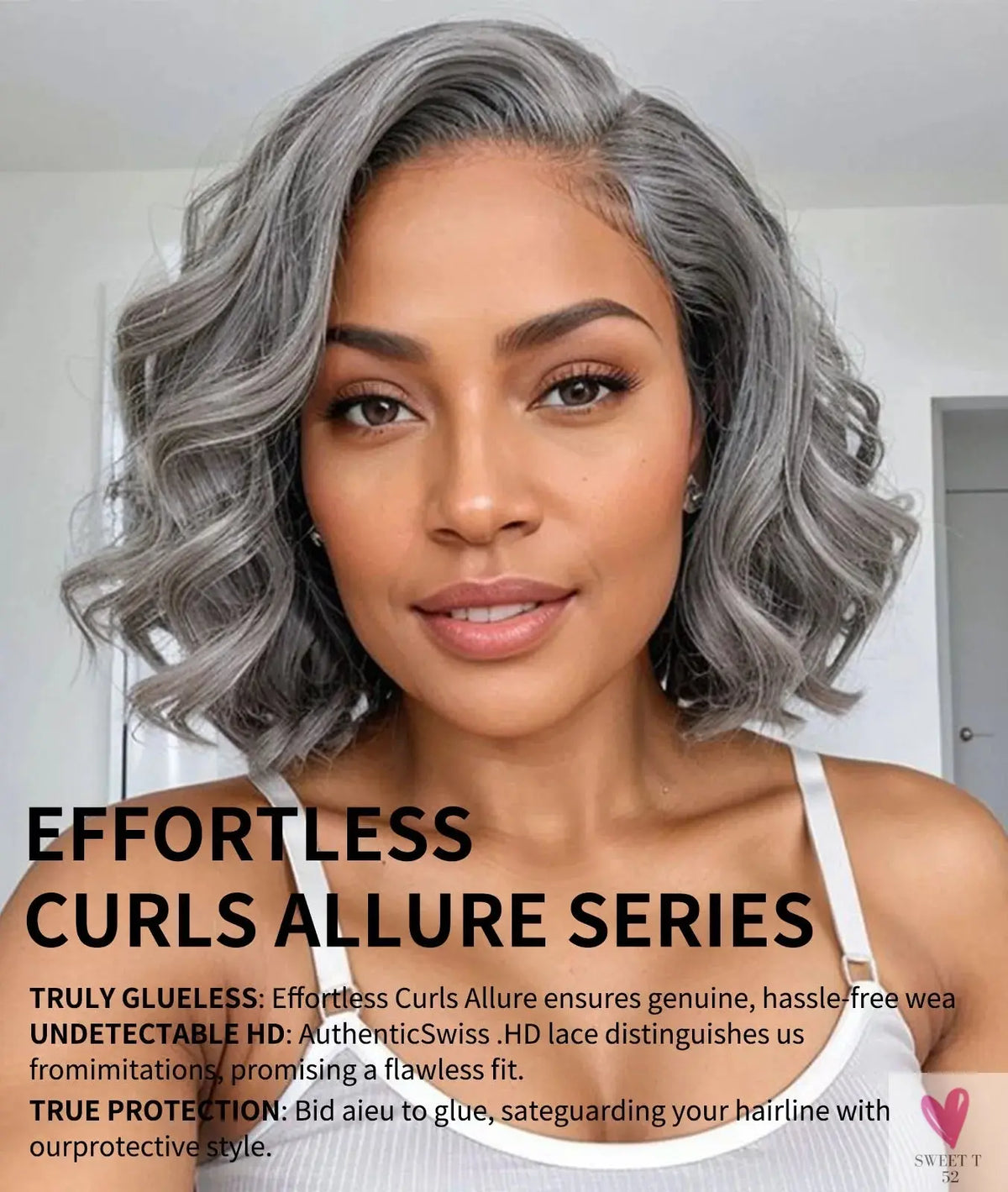 Salt & Pepper Body Wave Wigs - HD Transparent 5x5 Closure Short Lace Bob Wigs, 100% Brazilian Remy Human Hair Sweet T 52