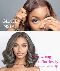 Salt & Pepper Body Wave Wigs - HD Transparent 5x5 Closure Short Lace Bob Wigs, 100% Brazilian Remy Human Hair Sweet T 52