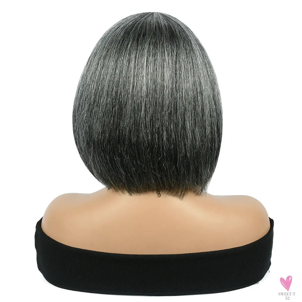 Salt & Pepper/Gray BOB Wigs, Short Human Hair, Full Machine Made Wigs for Women. Straight BOB with Bangs. Sweet T 52