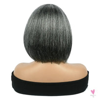 Salt & Pepper/Gray BOB Wigs, Short Human Hair, Full Machine Made Wigs for Women. Straight BOB with Bangs. Sweet T 52