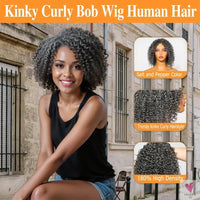 Salt & Pepper Wigs - Human Hair HD Grey Lace Front Human Hair Pre-Plucked Hairline, Deep Curly Bob Wigs Sweet T 52