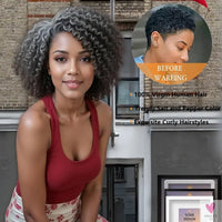 Salt & Pepper Wigs - Human Hair HD Grey Lace Front Human Hair Pre-Plucked Hairline, Deep Curly Bob Wigs Sweet T 52